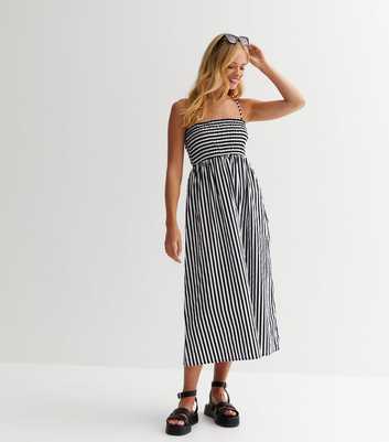 Black Stripe Strappy Midaxi Dress