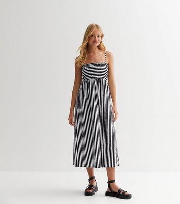 Black Stripe Strappy Midaxi Dress