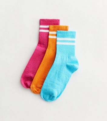 Girls 3 Pack Multicoloured Stripe Tube Socks