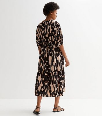 Brown Animal Print Belted Oversized Smock Midi Dress New Look