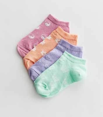 Girls 4 Pack Multicoloured Retro Print Trainer Socks