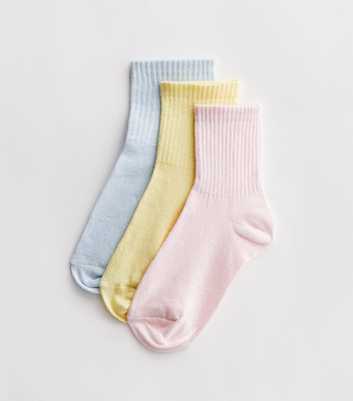 Girls 3 Pack Blue Yellow & Pink Tube Socks