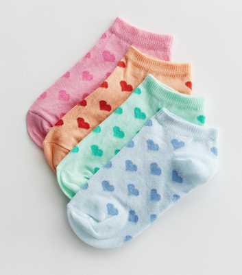 Girls 4 Pack Multicoloured Heart Trainer Socks