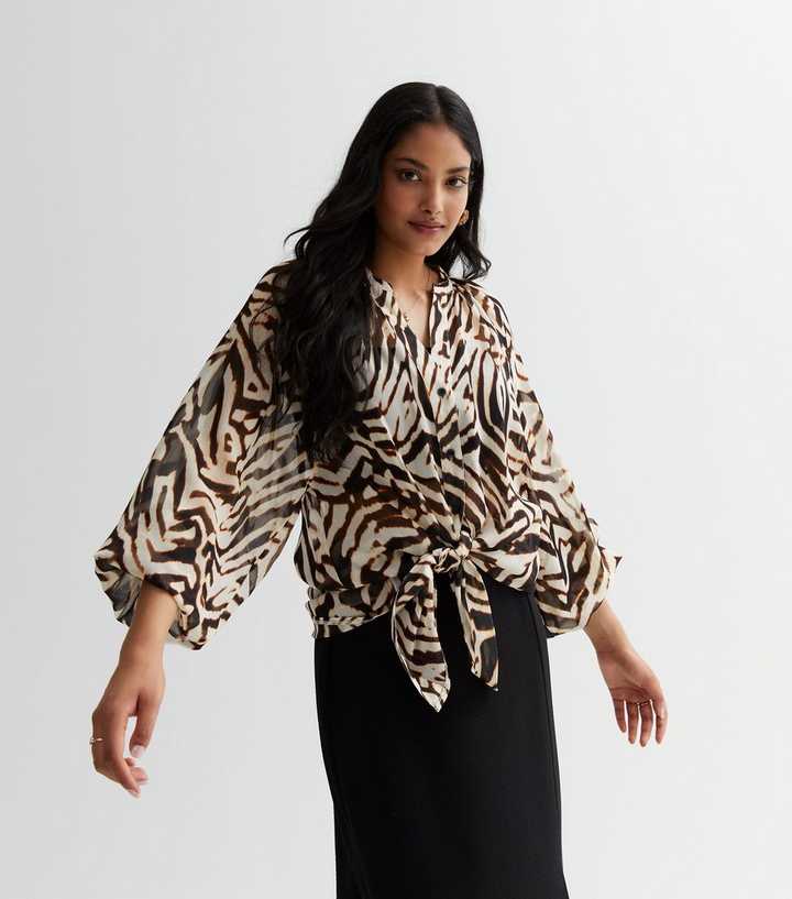 Brown Animal Print Chiffon Blouse