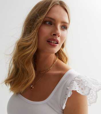 White Broderie Trim Frill Sleeve Top