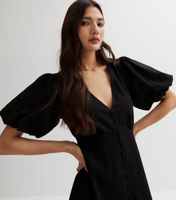 Black linen dress with sleeves hotsell