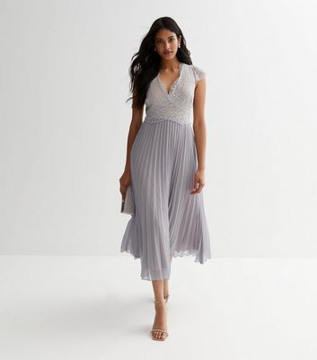 Grey pleated hot sale midi dress