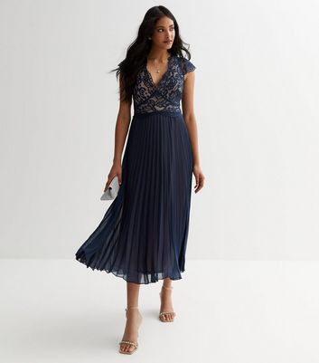 Navy cheap lace midi