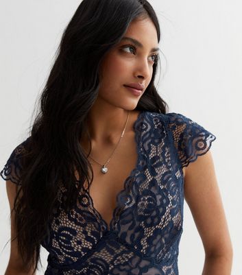 Navy lace shop midi dress