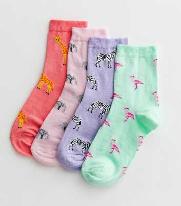 4 Pack Multicolour Animal Ankle Socks