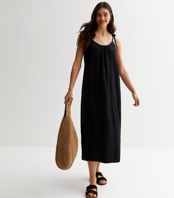 Black Cheesecloth Strappy Midaxi Dress New Look