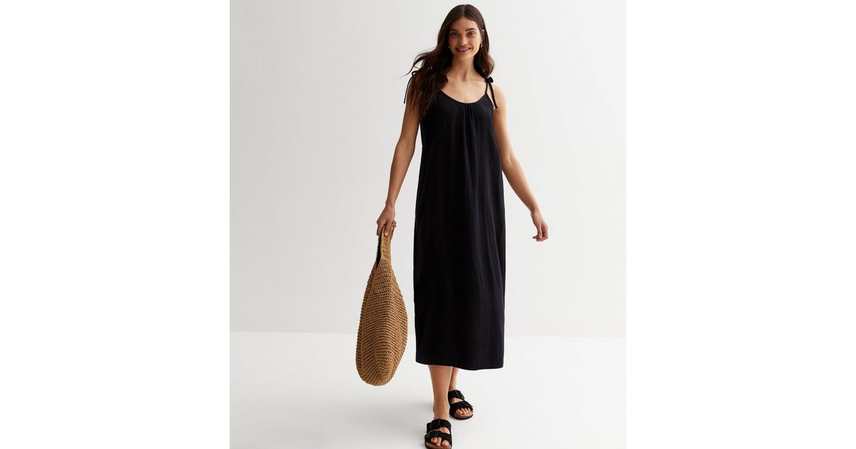 Black Cheesecloth Strappy Midaxi Dress | New Look