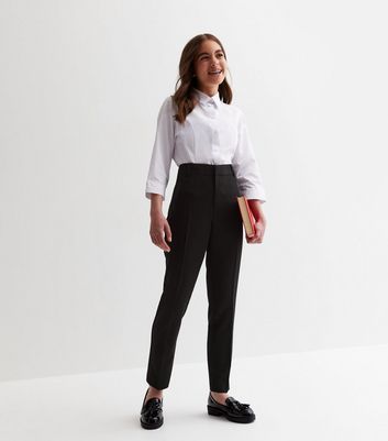 Girls Black Slim Fit Adjustable Waist School Trousers New Look