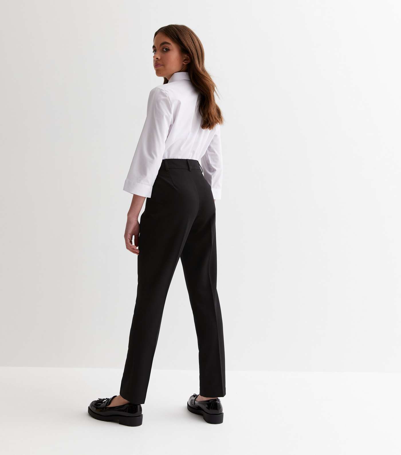 Girls Black Slim Fit Adjustable Waist School Trousers Image 4