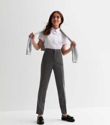 Girls Grey Slim Fit Adjustable Waist School Trousers