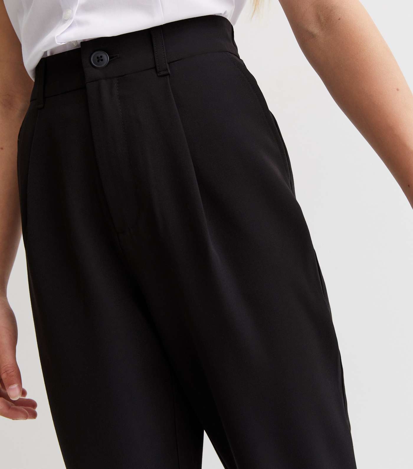 Girls Black Elastic Back Tapered School Trousers Image 2