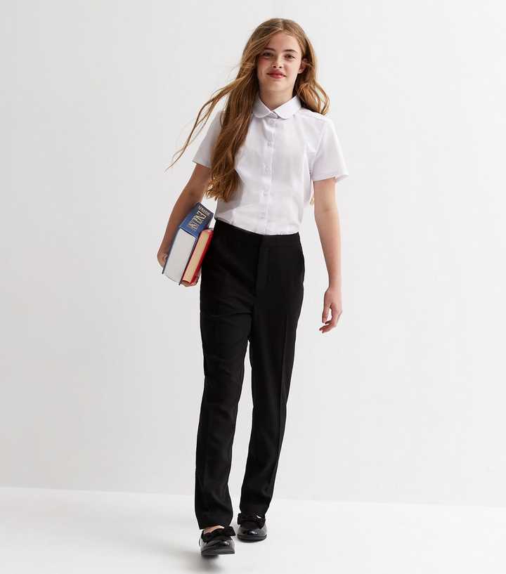 Girls Black Straight Leg Adjustable Waist School Trousers