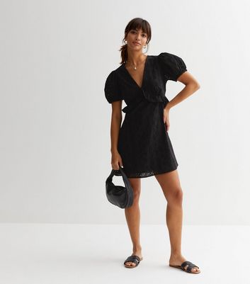 Black cotton mini dress sale