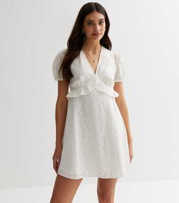 White Broderie Frill Mini Dress