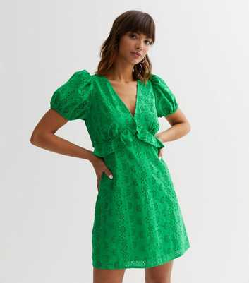 Green Broderie Frill Mini Dress