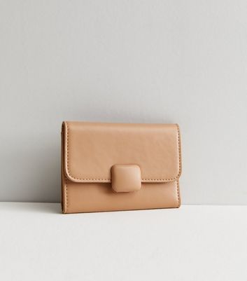 Camel Leather-Look Button Midi Purse | New Look