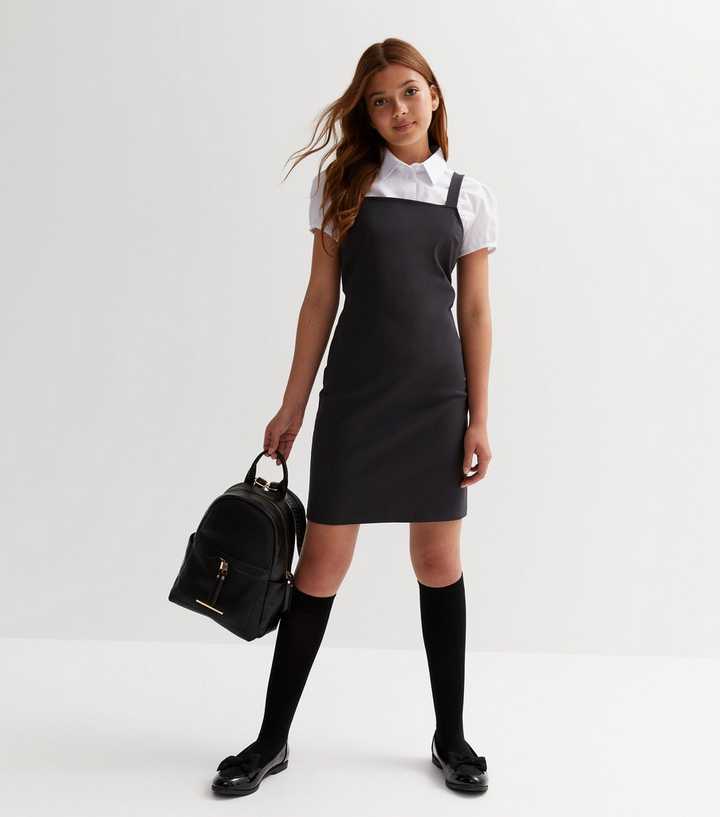 Girls Grey Pinafore Dress