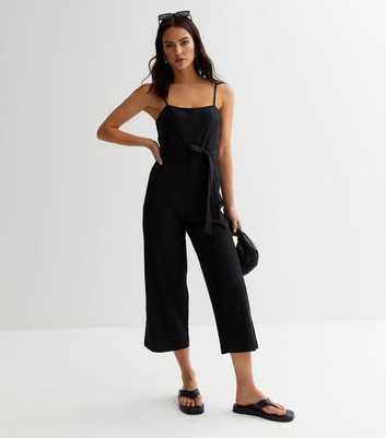 Black Strappy Wide Leg Tie Waist Jumpsuit