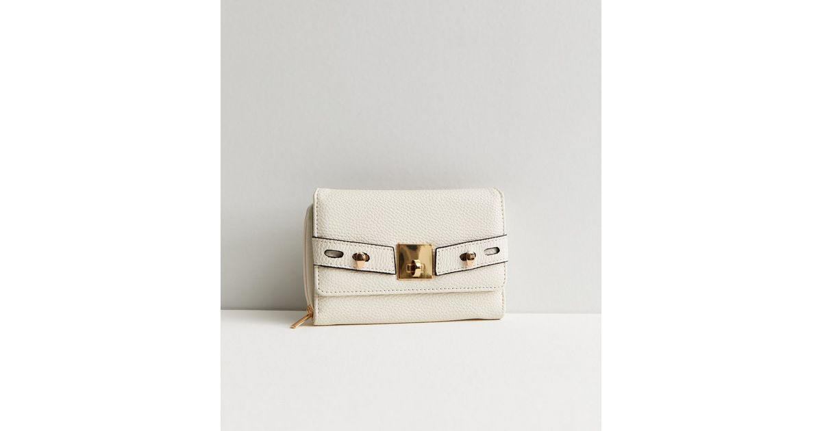 White Leather-Look Buckle Midi Purse | New Look