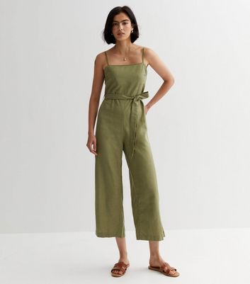 Olive green linen hot sale jumpsuit