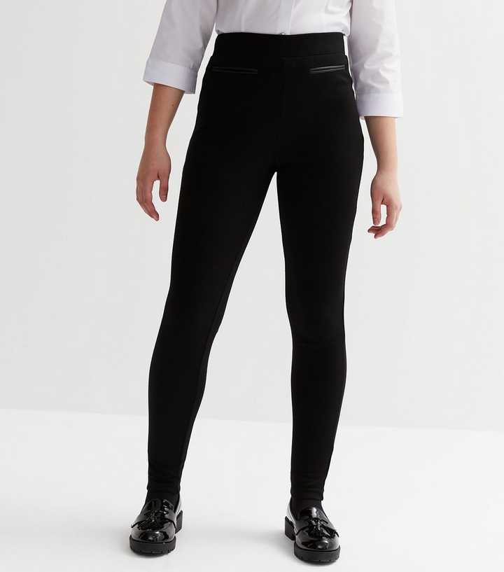 Girls Black High Waist Slim Stretch Trousers