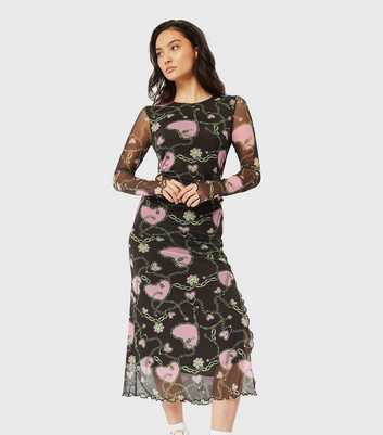 Skinnydip Black Chain Heart Mesh Cut Out Midi Dress