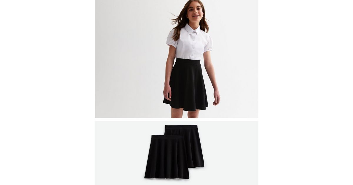 Girls 2 Pack Black School Skater Skirts New Look
