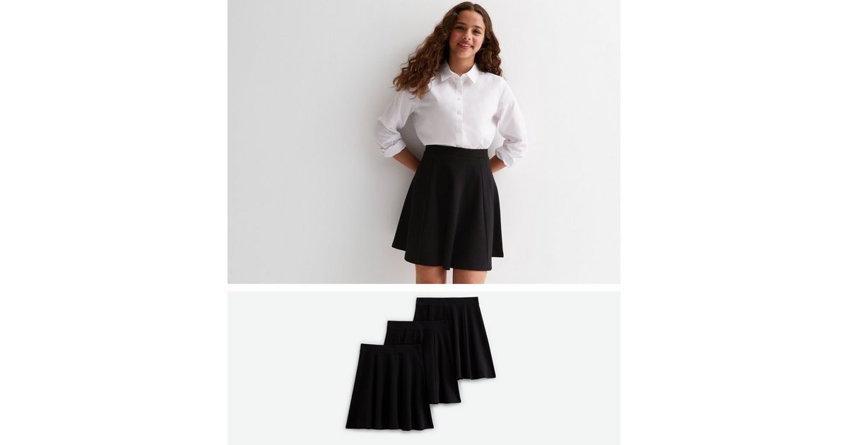 Girls 3 Pack Black Skater School Skirts New Look