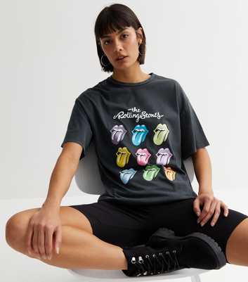 Dark Grey Lips Rolling Stones Oversized Logo T-Shirt