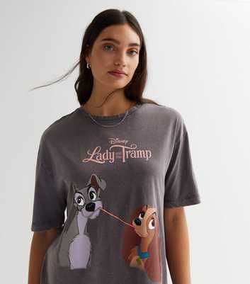 Dark Grey Acid Wash Disney Lady and the Tramp Logo T-Shirt