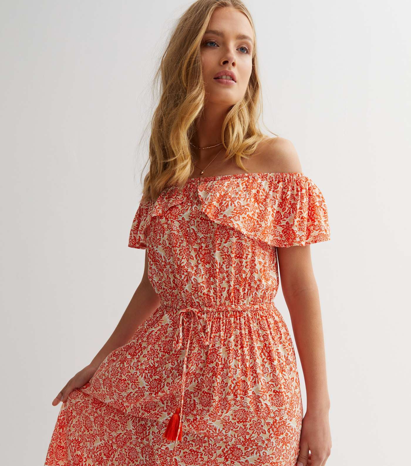 Orange Paisley Frill Bardot Maxi Dress Image 3