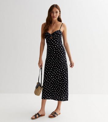 Black Spot Cut Out Strappy Midi Dress | New Look