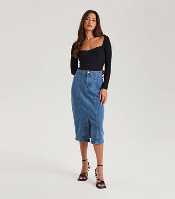 Urban Bliss Blue Split Hem Midi Skirt New Look