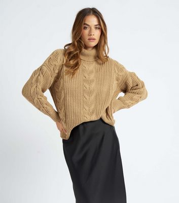 Urban Bliss Camel Cable Knit Roll Neck Jumper New Look