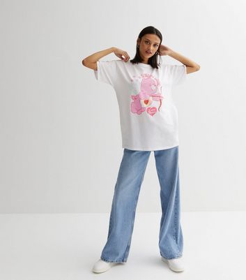 White Care Bears Spread Love Logo Oversized T-Shirt New Look