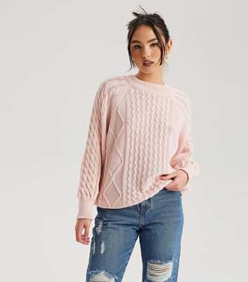 Urban Bliss Pale Pink Cable Knit Crew Neck Jumper