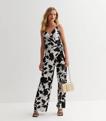 Black Floral Strappy Wrap Jumpsuit New Look