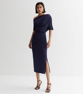 Navy asymmetrical outlet dress