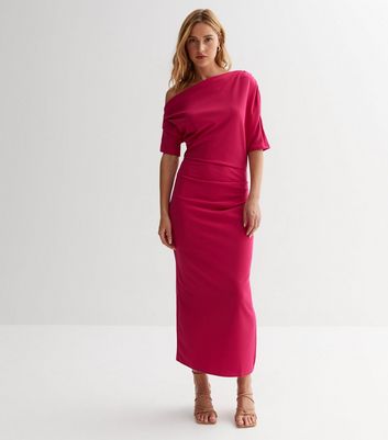 Pink Scuba Asymmetric Ruched Midi Dress | New Look