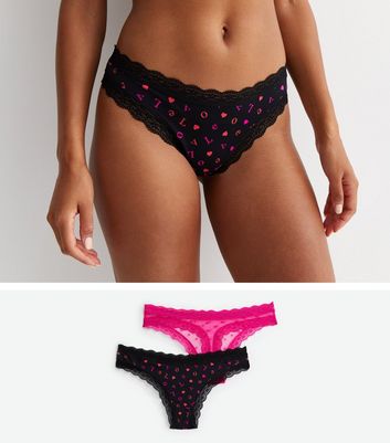 Buy Black/Pink Heart Print High Leg Cotton and Lace Knickers 4 Pack from  Next Poland