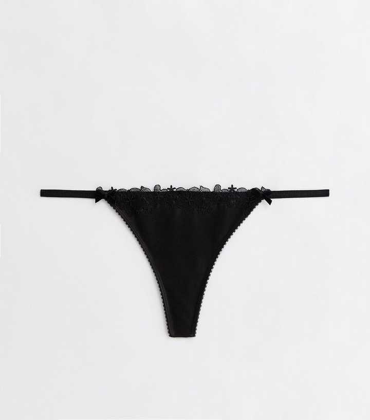 Black Stitching Detail Satin Thong