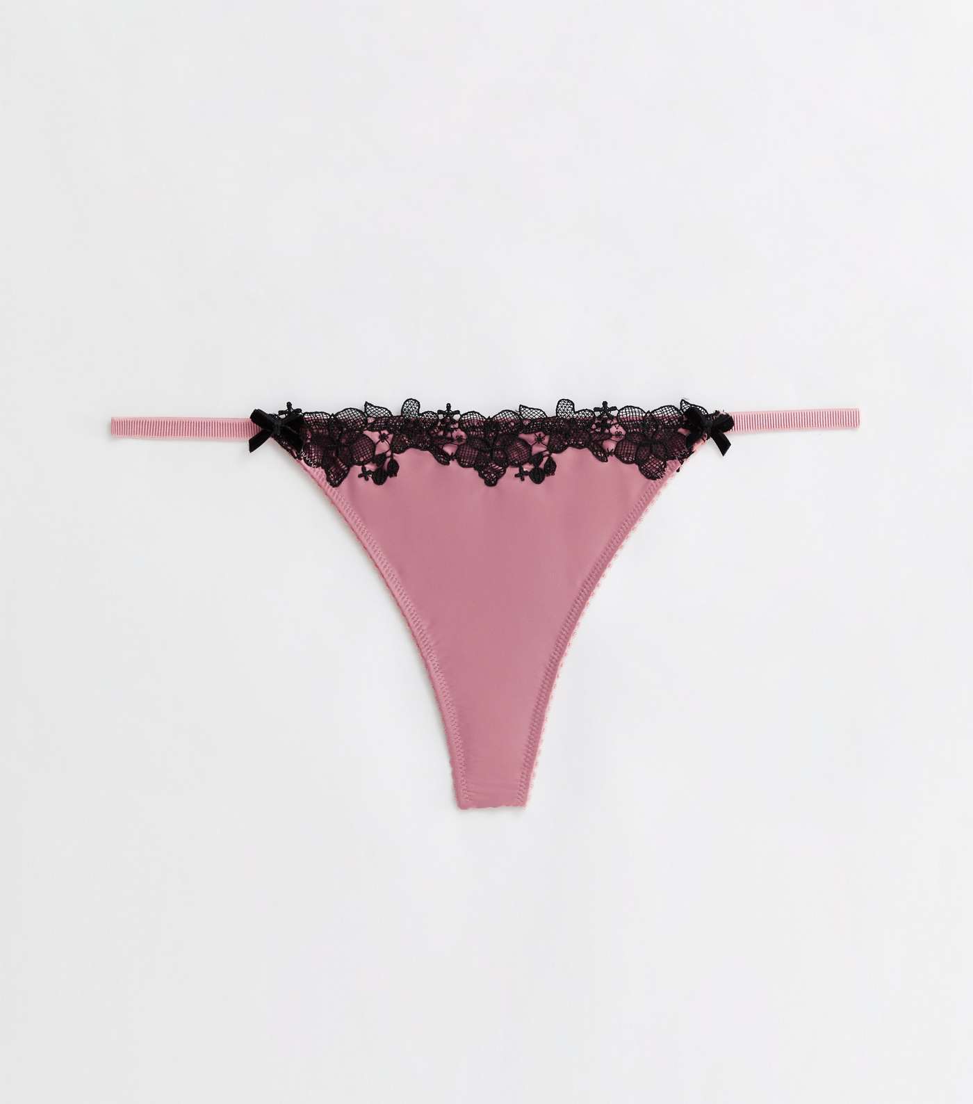 Mid Pink Satin Embroidered Trim Thong Image 5