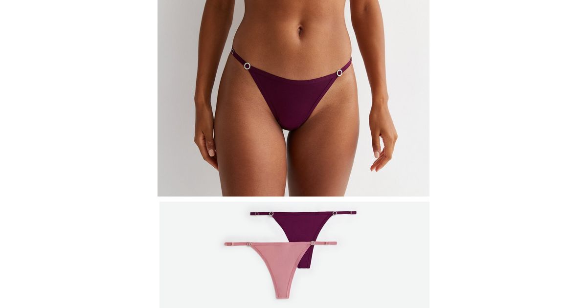 2 Pack Pink and Purple Diamanté Side Adjustable Thongs | New Look