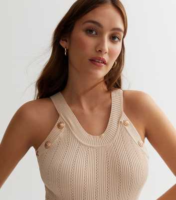 Cameo Rose Stone Ribbed Knit Button Sleeveless Bodysuit