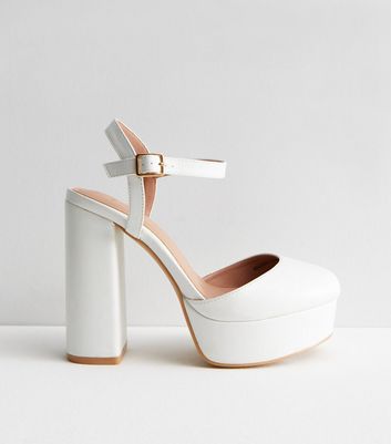 Vtg 90s Y2K Jones NY white leather strappy platform sandals chunky block  heels 8 | eBay